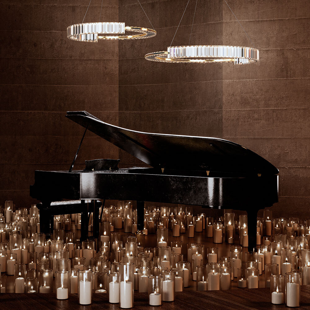 Krone Ø80 Laiton suspension De Maytoni - La technologie LED int&eacute;gr&eacute;e de 45 W d&eacute;livre un flux lumineux de 2925 lumens dans une temp&eacute;rature de couleur blanc chaud (3000 K).
