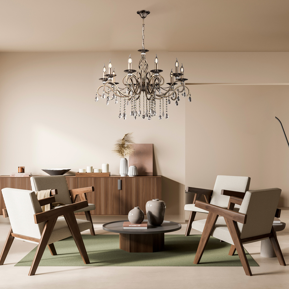 Grace Ø85 Bronze suspension De Maytoni - Son design classique avec des accoudoirs incurv&eacute;s et des d&eacute;tails en cristal cr&eacute;e une atmosph&egrave;re intemporelle et sophistiqu&eacute;e.