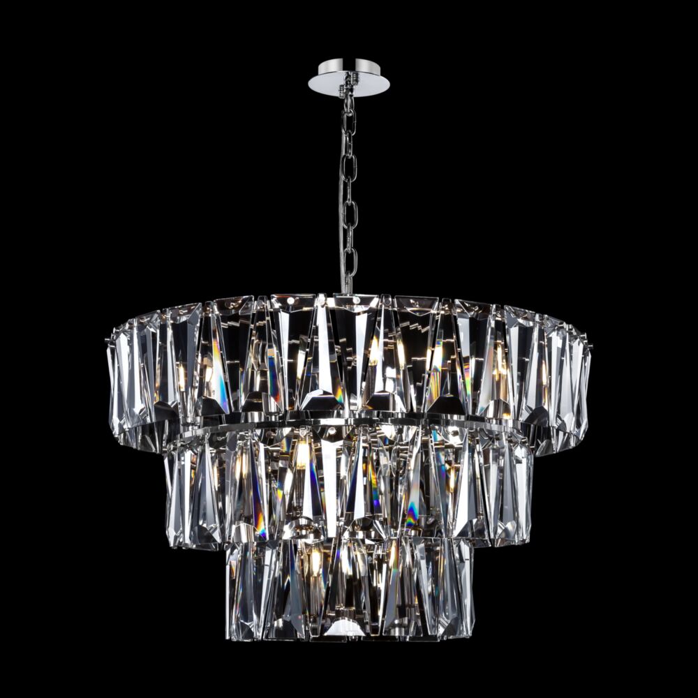 Puntes Ø77 Chrome cristal De Maytoni - Puntes est un &eacute;l&eacute;gant lustre de plafond en m&eacute;tal chrom&eacute; avec des prismes &eacute;tincelants qui entourent les sources lumineuses et cr&eacute;ent un jeu de lumi&egrave;re magique lorsque la lampe est allum&eacute;e.