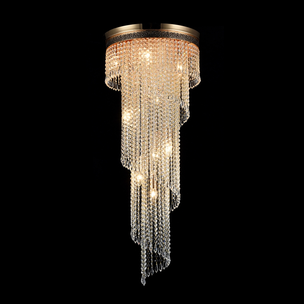 Cascade Ø42 Or cristal De Maytoni - Les prismes d&eacute;coratifs sont suspendus sur plusieurs niveaux et renferment les sources lumineuses, cr&eacute;ant un jeu de lumi&egrave;re rayonnant et une atmosph&egrave;re exclusive.