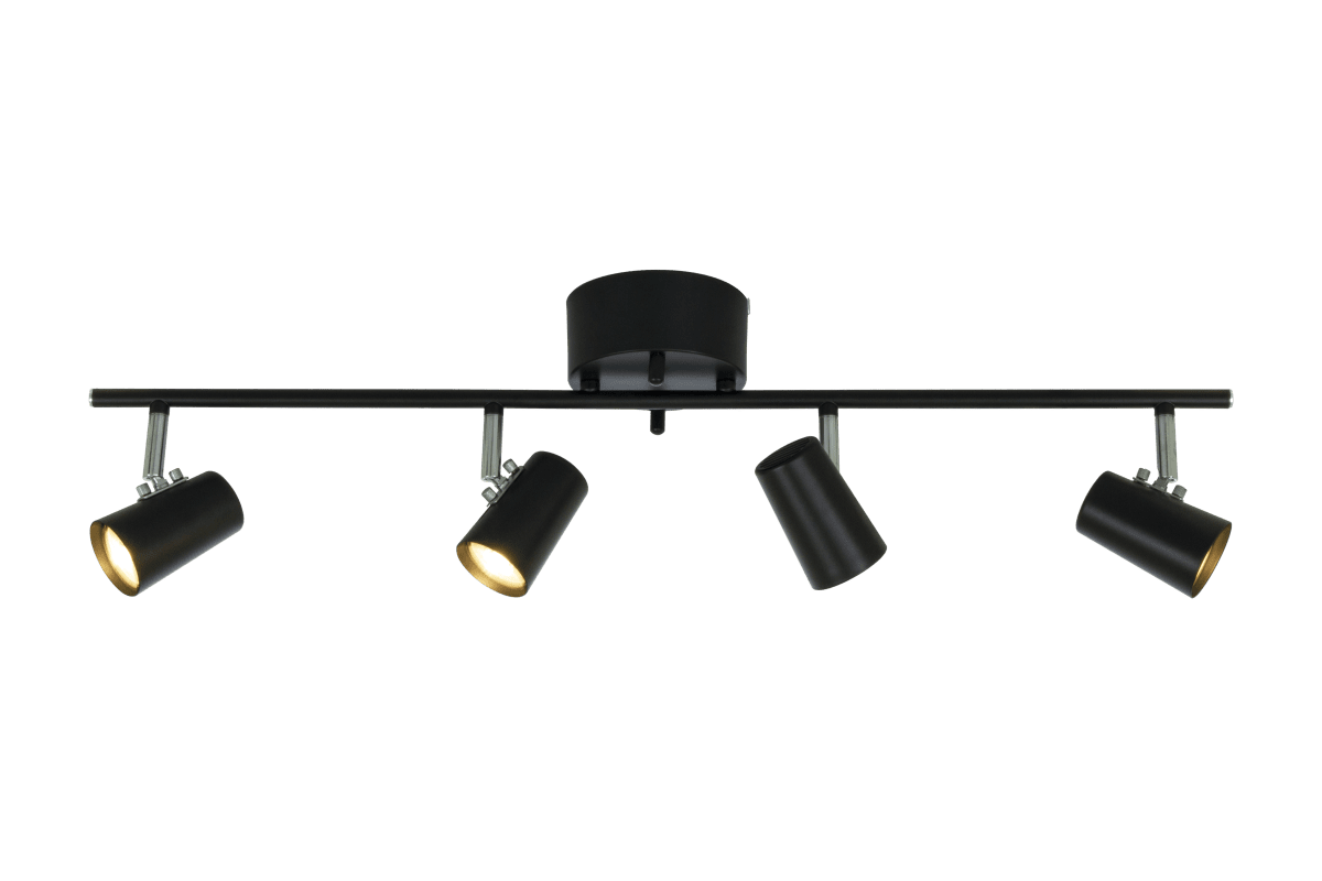 Pilot 4 Noir spot De Aneta Lighting - Grâce aux têtes de lampe réglables, vous pouvez contrôler où vous souhaitez diriger la lumière, par exemple sur une planche, un plan de travail ou une étagère.