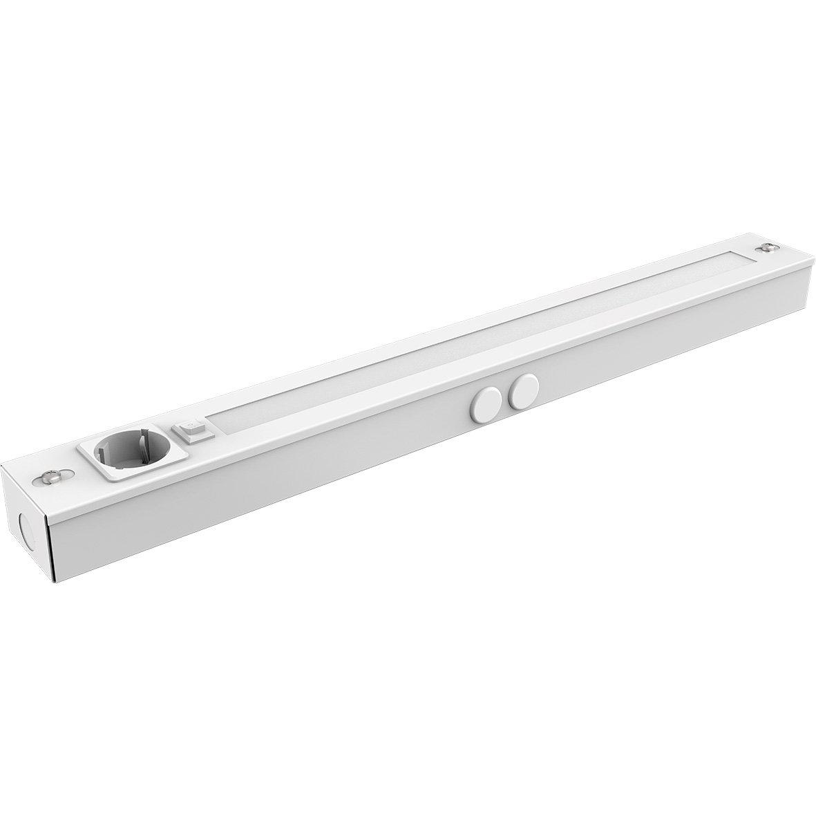 Bänky avec prise électrique 58 cm Blanc De Designlight - Le mod&egrave;le de 580 mm de long, d'une puissance de 10 W et d'un flux lumineux de 1000 lumens, offre une lumi&egrave;re vive et uniforme, parfaite pour &eacute;clairer toute la surface de travail.