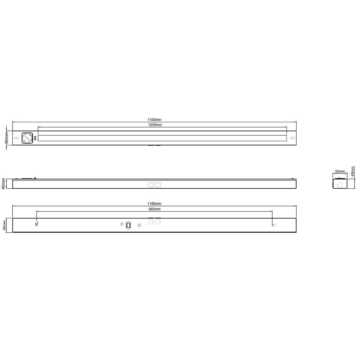 Bänky avec prise électrique 58 cm Blanc De Designlight - Le mod&egrave;le de 580 mm de long, d'une puissance de 10 W et d'un flux lumineux de 1000 lumens, offre une lumi&egrave;re vive et uniforme, parfaite pour &eacute;clairer toute la surface de travail.