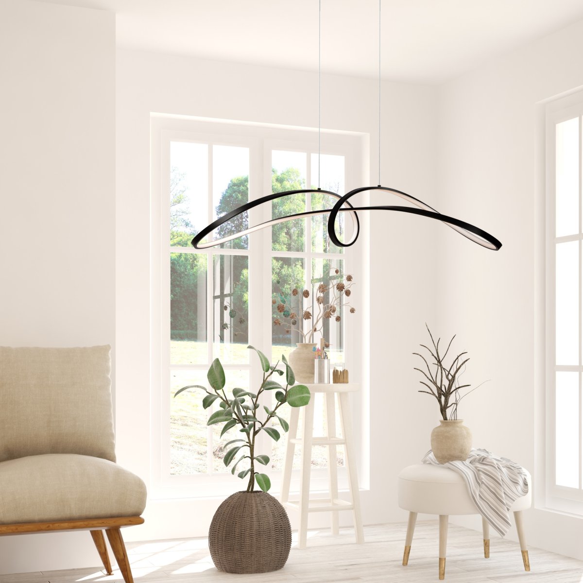 Curve 92cm Noir suspension De Maytoni - La forme flottante et le profil fin de la lampe en font le choix parfait pour la cuisine, la salle à manger ou le salon où vous appréciez la fonctionnalité et le style.