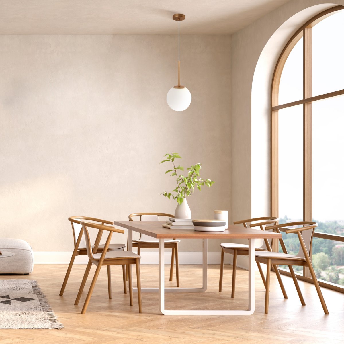 Basic form Ø20 Or suspension De Maytoni - Avec son globe en verre opale doux et son boîtier métallique fin d'aspect doré, la lampe offre une lumière belle et agréable qui s'intègre parfaitement dans les styles d'intérieur modernes et classiques.