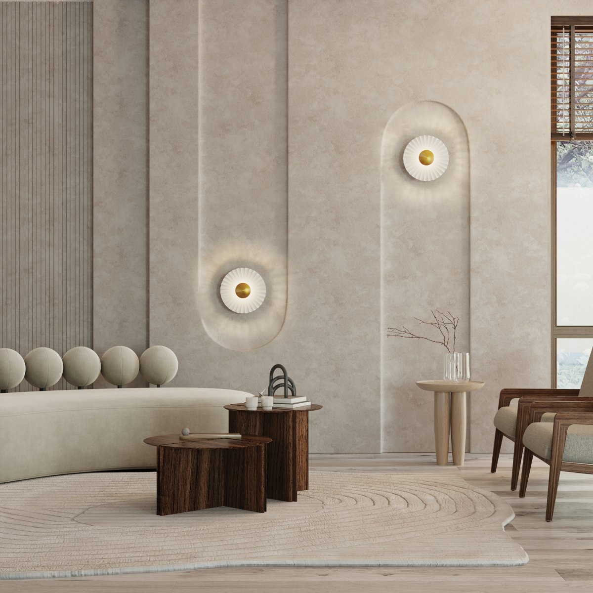 Fiore Ø30 Laiton applique murale De Maytoni - L'abat-jour blanc diffuse une lumi&egrave;re douce et agr&eacute;able et le d&eacute;tail dor&eacute; au centre transmet une sensation de luxe et d'&eacute;l&eacute;gance.