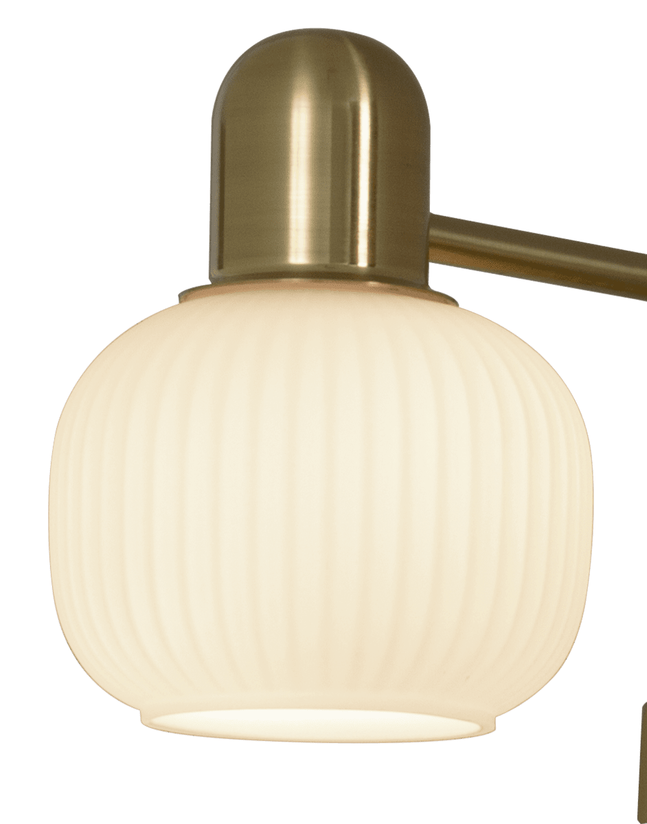 Messina 33cm Laiton mat lampe de salle de bain De Aneta Lighting - Éclairage d'armoire Messina en laiton mat avec 2 abat-jour blancs opale en verre nervuré.