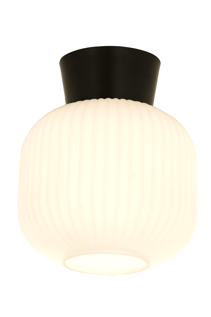 Vanja Ø20 Noir et blanc plafonnier De Aneta Lighting - Vanja est un plafonnier élégant et simple, en métal noir avec verre blanc strié décoratif, diffusant une lumière uniforme et agréable.
