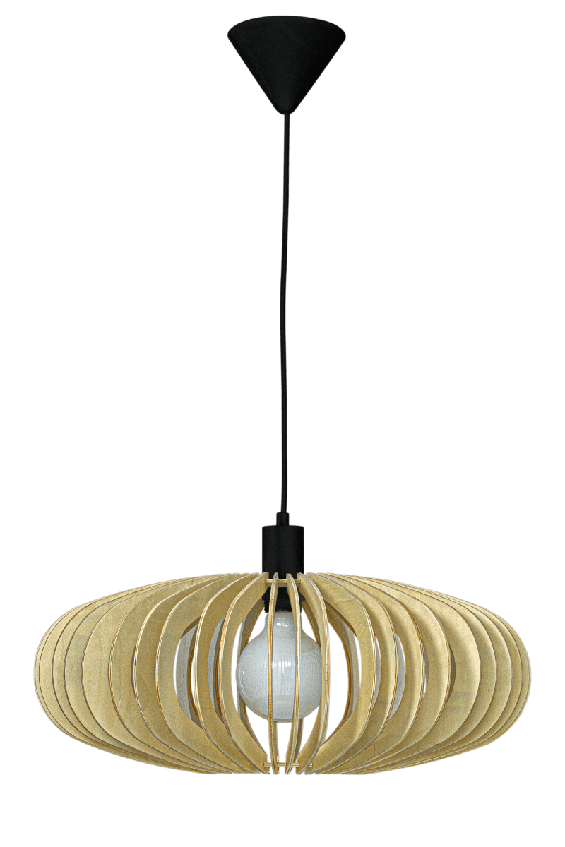 Arcos Ø50 Bois suspension De Aneta Lighting - L'élégant plafonnier Arcos est composé de lattes de contreplaqué de forme légèrement arrondie, qui créent un magnifique jeu d'ombre et de lumière.