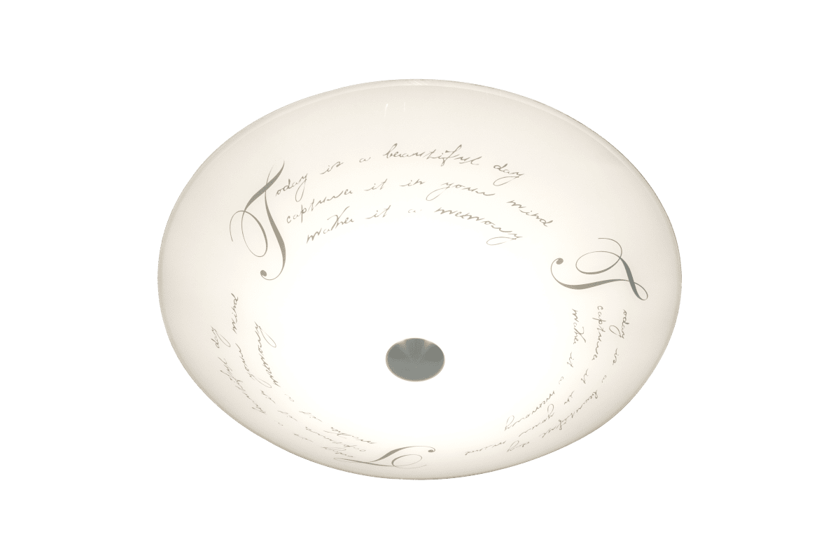 Skrift Ø34 Blanc plafonnier De Aneta Lighting - L'abat-jour est légèrement en forme de coquillage et, avec son motif fin et ses détails métalliques, s'intègre dans n'importe quel intérieur.