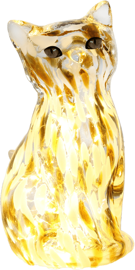 Katt 22cm Brun/blanc lampe de table De Pixie Design - Cette lampe de table d&eacute;corative en verre, en forme de chat &eacute;l&eacute;gant, s&eacute;duit par sa surface marbr&eacute;e aux nuances de brun et de blanc, conf&eacute;rant &agrave; chaque pi&egrave;ce un caract&egrave;re unique.