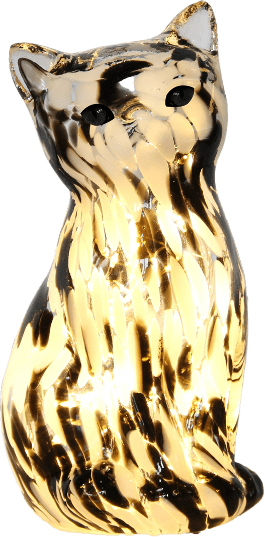 Katt 22cm Noir et blanc lampe de table De Pixie Design - Cette lampe de table d&eacute;corative en verre, en forme de chat &eacute;l&eacute;gant, s&eacute;duit par sa surface marbr&eacute;e noire et blanche, conf&eacute;rant &agrave; chaque pi&egrave;ce un caract&egrave;re unique.