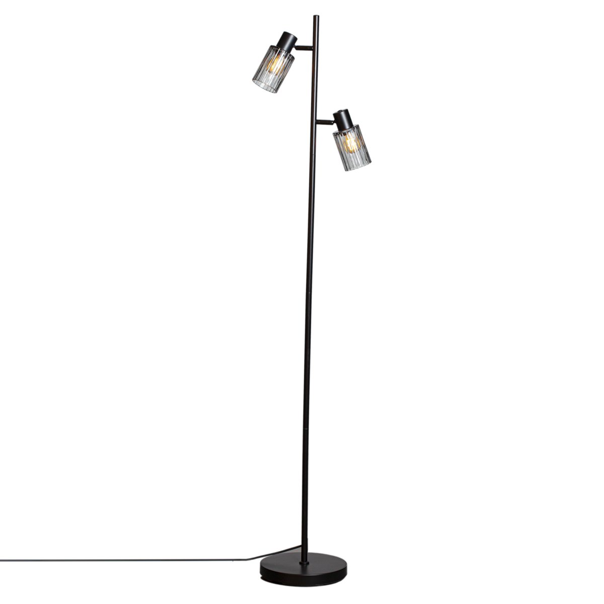 Kiera 2 Noir/Fumé lampadaire De Cottex - Les abat-jour en forme de croix sont orientables pour diriger la lumi&egrave;re et cr&eacute;er une ambiance particuli&egrave;re dans la pi&egrave;ce.