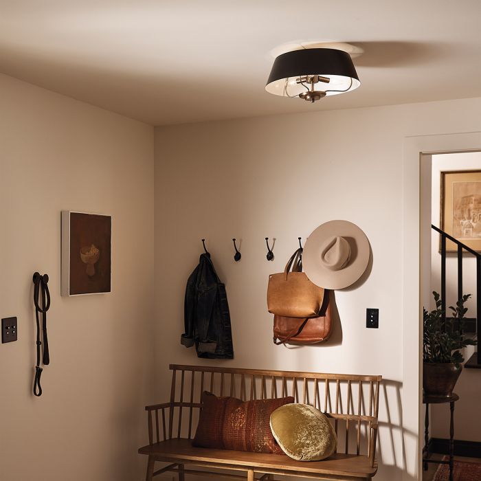 Luella Ø40 Noir suspension De Elstead Lighting - Versions : entièrement en laiton naturel brossé et chaud ou avec un abat-jour en métal élégant en noir.