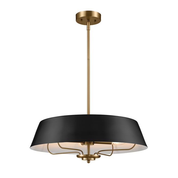 Luella Ø56 Noir suspension De Elstead Lighting - Versions : entièrement en laiton naturel brossé et chaud ou avec un abat-jour en métal élégant en noir.