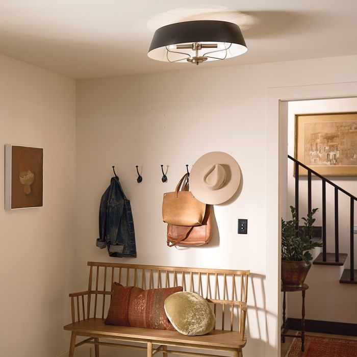 Luella Ø56 Noir suspension De Elstead Lighting - Versions : entièrement en laiton naturel brossé et chaud ou avec un abat-jour en métal élégant en noir.