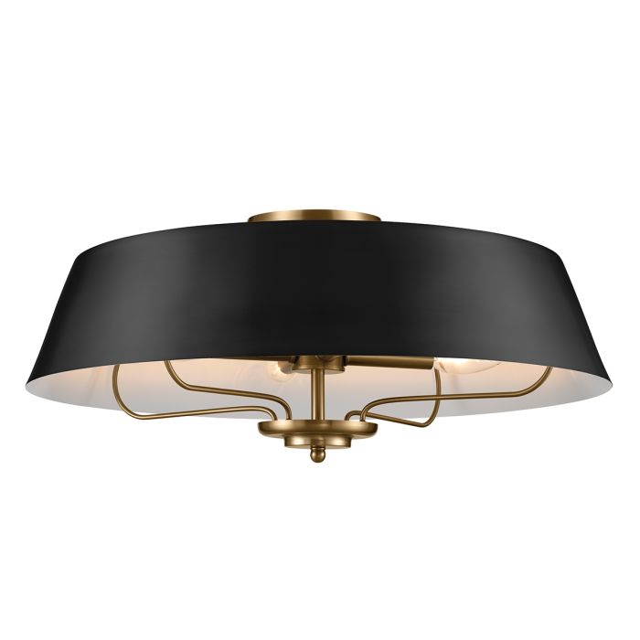 Luella Ø56 Noir suspension De Elstead Lighting - Versions : entièrement en laiton naturel brossé et chaud ou avec un abat-jour en métal élégant en noir.