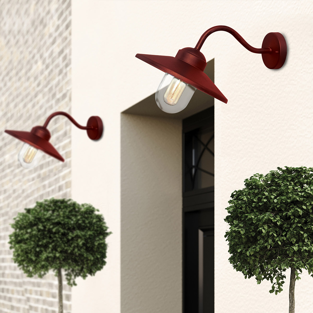 Klampenborg Ø28 ROUGE lampe d’extérieur De Elstead Lighting - Tillverkad av rostfritt st&aring;l i oxid r&ouml;d finish och glas, erbjuder den en robust konstruktion som st&aring;r emot v&auml;der och vind.