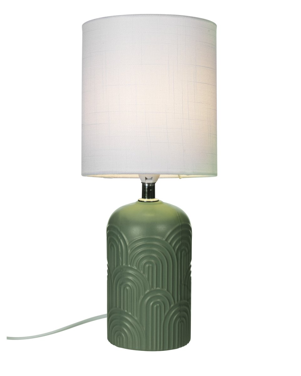 Archie 35cm Vert lampe de table De Cottex - La lampe de table Archie en céramique et textile est un détail d'ameublement élégant et chaleureux qui met en valeur n'importe quelle pièce.