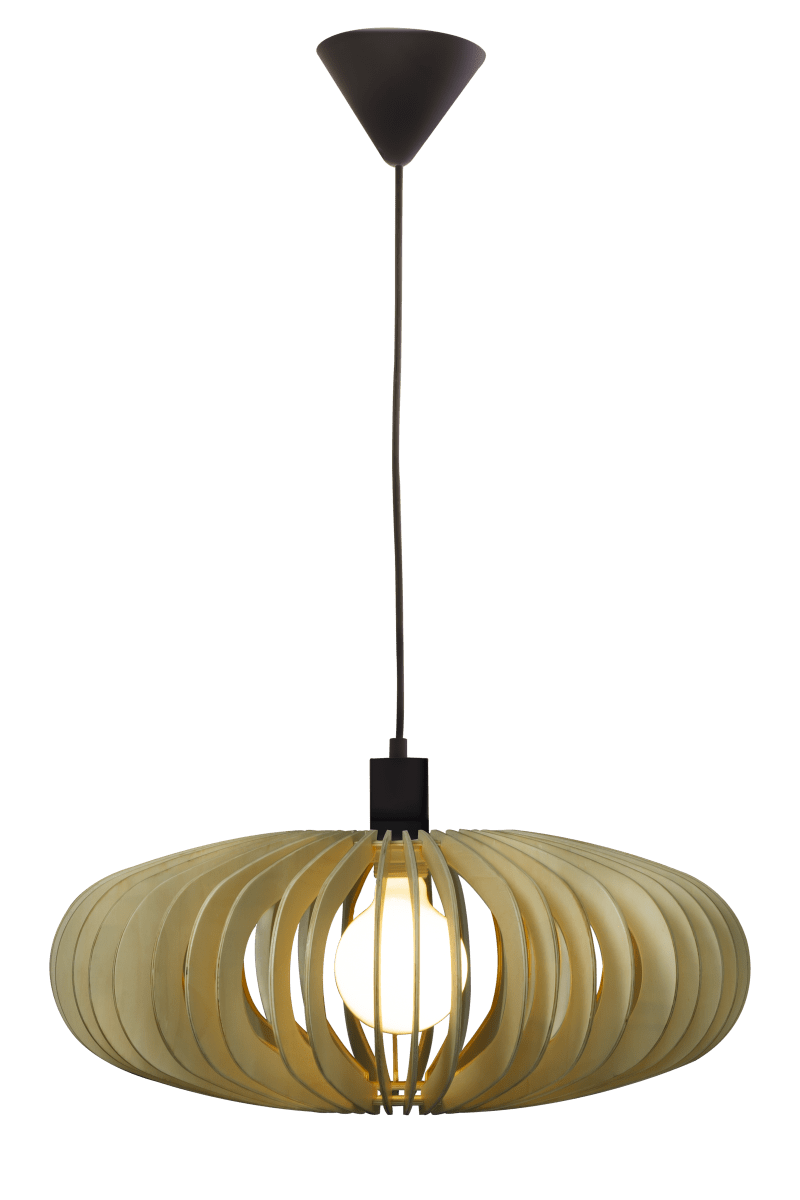 Arcos Ø50 Bois suspension De Aneta Lighting - L'élégant plafonnier Arcos est composé de lattes de contreplaqué de forme légèrement arrondie, qui créent un magnifique jeu d'ombre et de lumière.