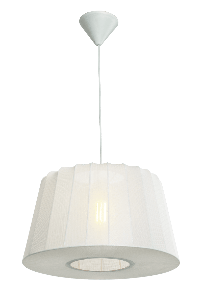 Abril Ø45 Blanc suspension De Aneta Lighting - Le magnifique plafonnier Abril est recouvert d'un tissu extensible fin qui filtre la lumi&egrave;re et la diffuse agr&eacute;ablement dans la pi&egrave;ce.