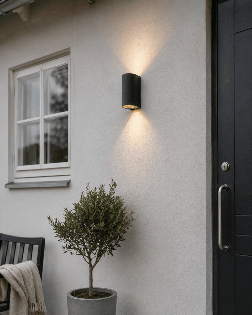 Tor Duo Anthracite lampe d’extérieur De Lampan - Lampan lyser fint ner och upp p&aring; v&auml;ggen och skapar en h&auml;rlig atmosf&auml;r.