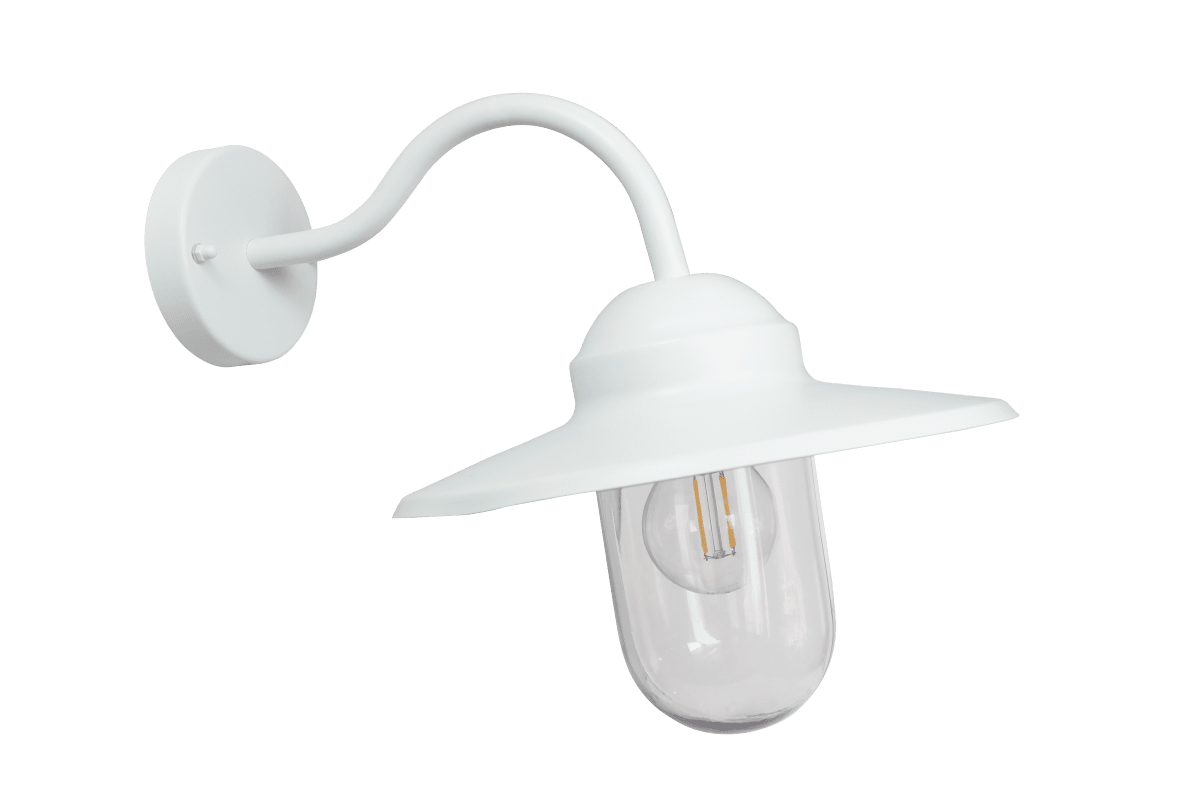 Ystad Blanc lampe d’extérieur De Lampan - Ystad &auml;r en klassisk stallykta i vit f&auml;rg och klart glas.