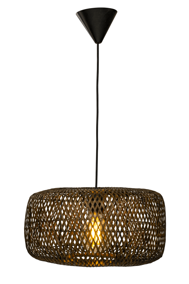 Savanna Ø40 Brun suspension De Aneta Lighting - L'abat-jour en rotin tressé offre une lumière chaleureuse et accueillante dans le salon ou au-dessus de la table de la cuisine.