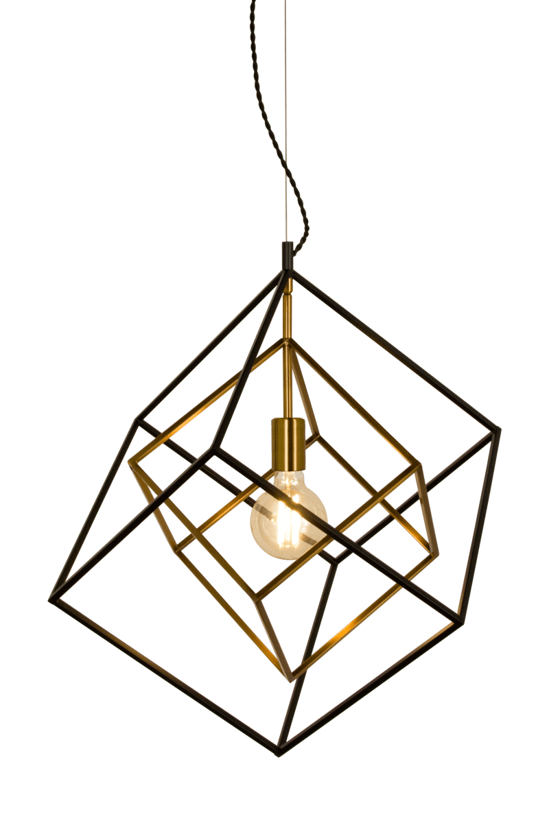 Cubes Ø54 Noir suspension De Aneta Lighting - Plafonnier Cubes en m&eacute;tal laqu&eacute; noir et couleur laiton mat.