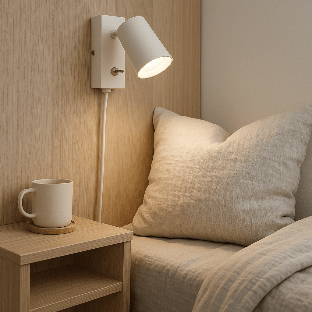 Line Blanc lampe de lecture De Lampan - Le spot mobile vous offre de grandes possibilit&eacute;s d'&eacute;clairage et est parfait comme lampe de lecture dans la chambre.