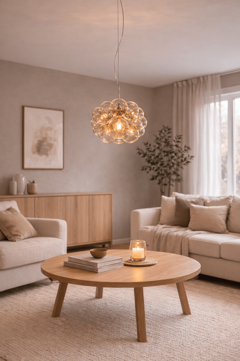 Lustro Ø40 Ambre suspension De By Rydéns - Lustro est une suspension d&eacute;corative et &eacute;l&eacute;gante en m&eacute;tal chrom&eacute;, orn&eacute;e de plusieurs abat-jour en verre ambr&eacute; dispos&eacute;s en grappe.