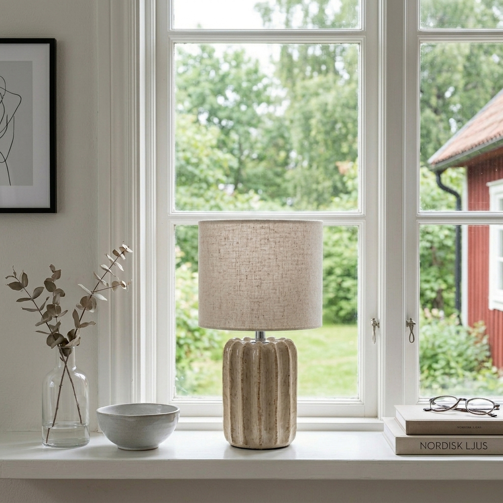 Flint 33cm Beige lampe de table De Cottex - Flint trouvera sa place sur un bureau, une table d'appoint ou pr&egrave;s d'une fen&ecirc;tre, et deviendra un &eacute;l&eacute;ment de d&eacute;coration tendance dans n'importe quelle pi&egrave;ce.