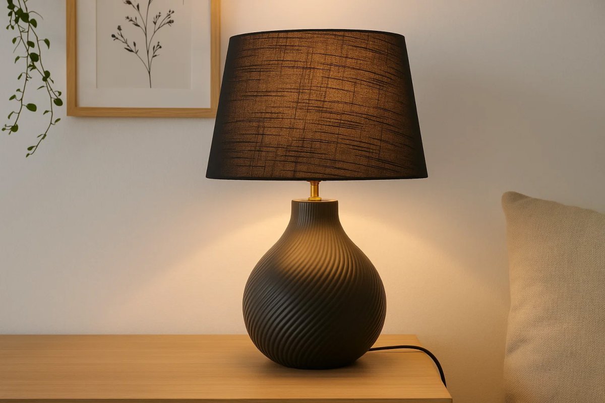Manchester 50cm Noir lampe de table De Nordic Lighting - Livr&eacute;e avec un c&acirc;ble en plastique noir de 1,8 m de long, un interrupteur et une prise.