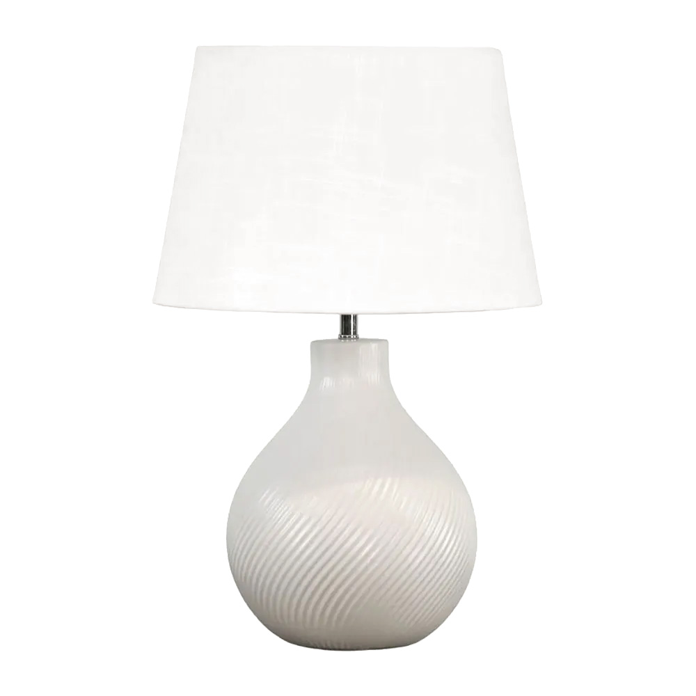 Manchester 50cm Blanc lampe de table De Nordic Lighting - Elle est fournie avec un c&acirc;ble en plastique blanc de 1,8 m avec interrupteur et prise.