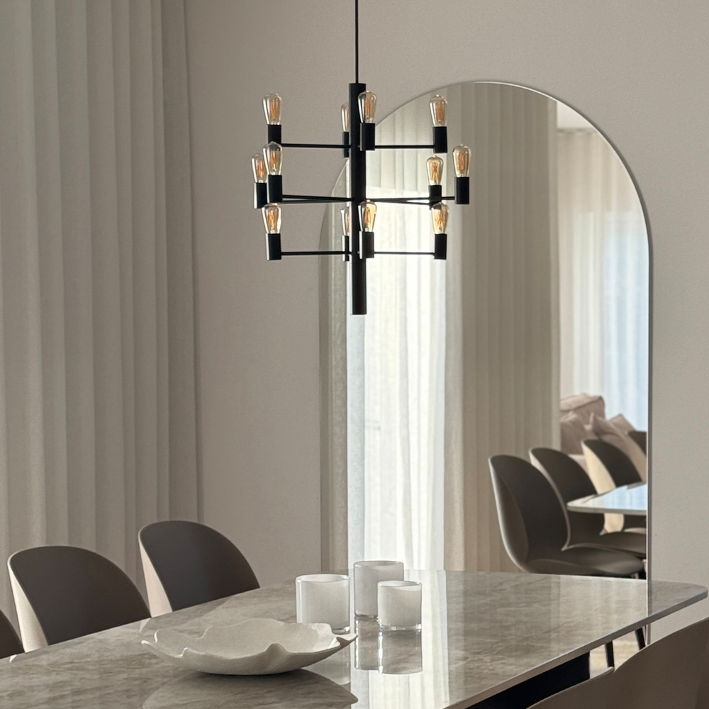 Manola 12 Ø60 Noir suspension De Herstal - Manola est un lustre &eacute;l&eacute;gant &agrave; 12 bras.