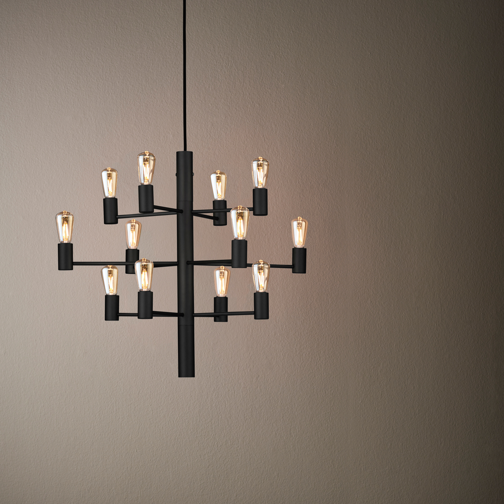 Manola 12 Ø60 Noir suspension De Herstal - Manola est un lustre &eacute;l&eacute;gant &agrave; 12 bras.