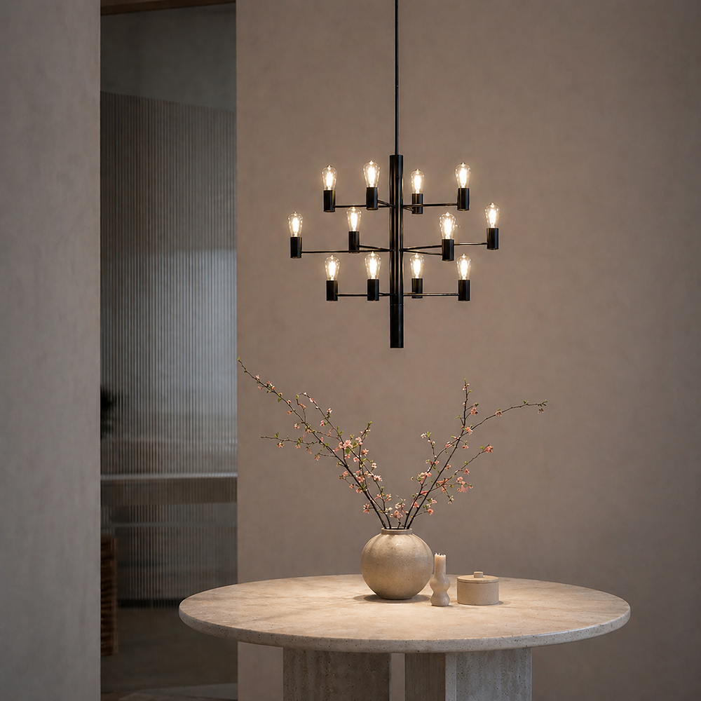 Manola 12 Ø60 Noir suspension De Herstal - Manola est un lustre intemporel &agrave; douze bras qui apporte une touche d'&eacute;l&eacute;gance &agrave; toute pi&egrave;ce.