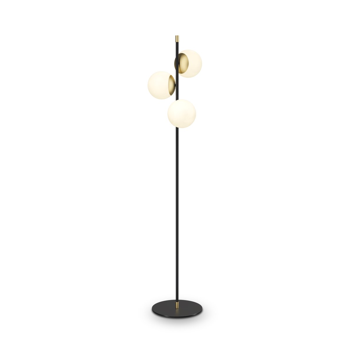Nostalgia Or lampadaire De Maytoni - La lampe est en métal avec une finition or mat, tandis que les dômes sphériques sont en verre dépoli, ce qui fournit une lumière douce et agréable.
