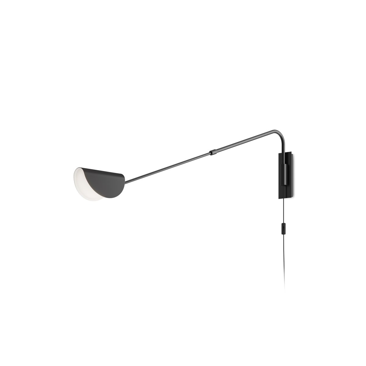 Mollis 105cm Noir applique murale De Maytoni - L'applique murale Mollis est fabriquée en métal noir avec un abat-jour unique en forme de dôme et une source lumineuse cachée sous un diffuseur en acrylique qui fournit une lumière douce et uniforme.