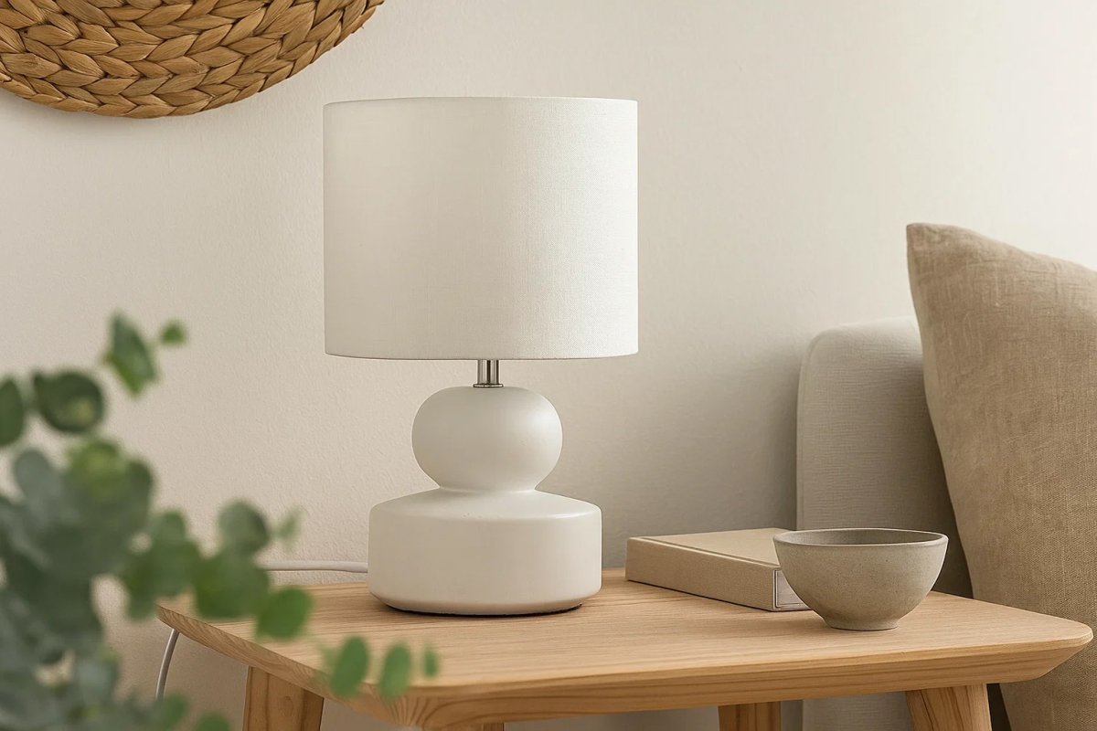 Muschi 36cm Blanc lampe de table De Nordic Lighting - Livr&eacute;e avec un c&acirc;ble en plastique blanc de 1,8 m de long, un interrupteur et une prise.
