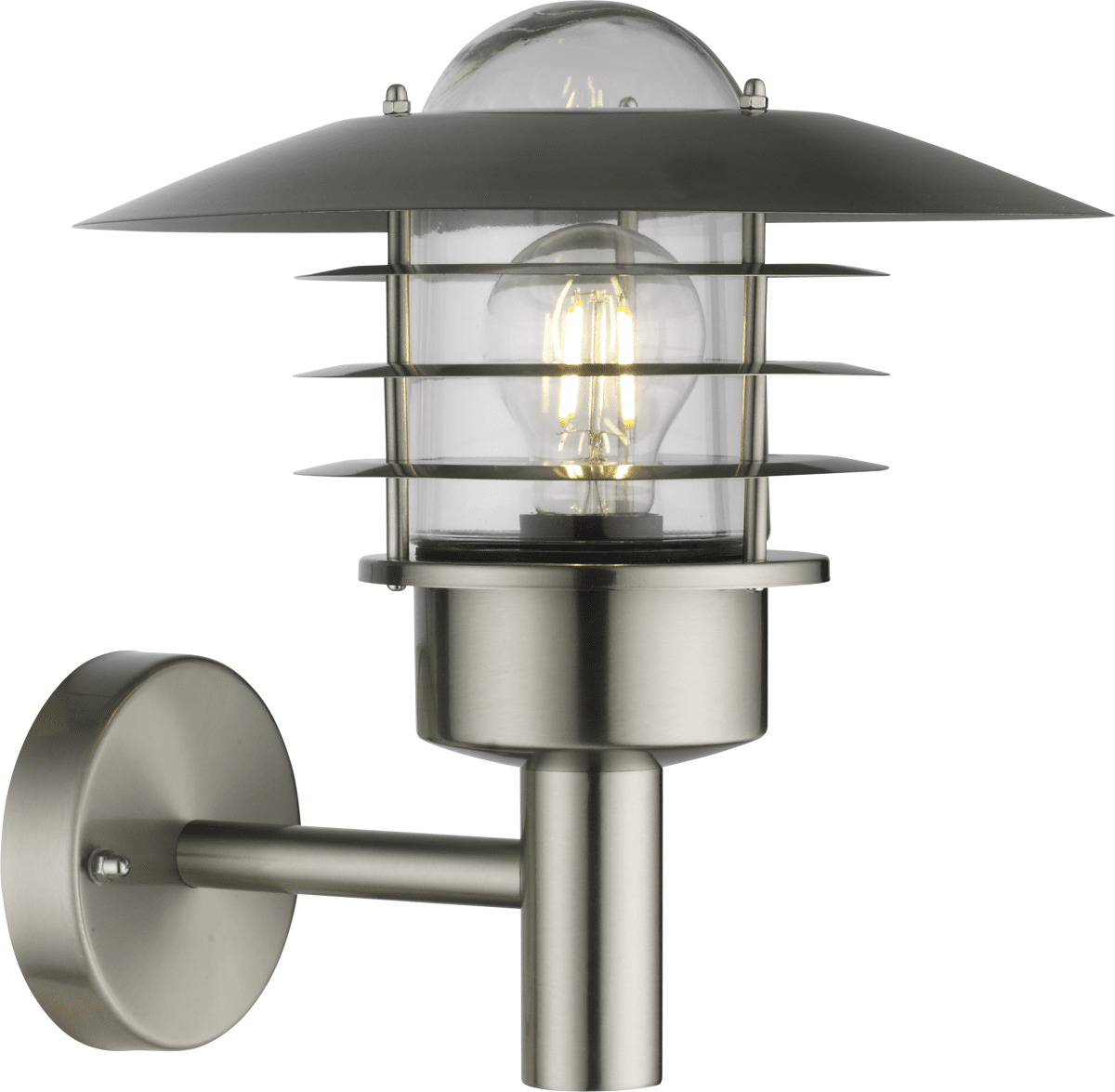 Kalmar Acier brossé lampe d’extérieur De Nordic Lighting - L'applique murale Kalmar est un luminaire d'extérieur classique et élégant, fabriqué en aluminium et verre transparent.