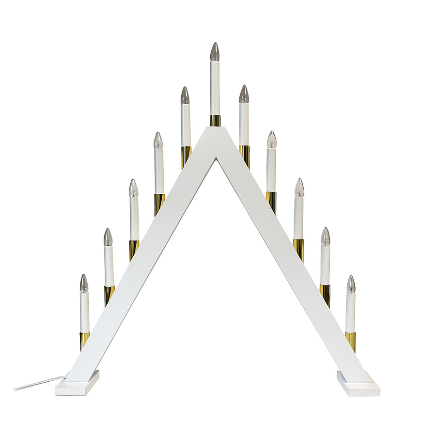 Hilda 11 Blanc De Pixie Design - Le bougeoir Hilda &agrave; 11 bras en blanc avec d&eacute;tails dor&eacute;s est une d&eacute;coration de table &eacute;l&eacute;gante et classique qui rehausse l'esprit de No&euml;l dans votre maison.