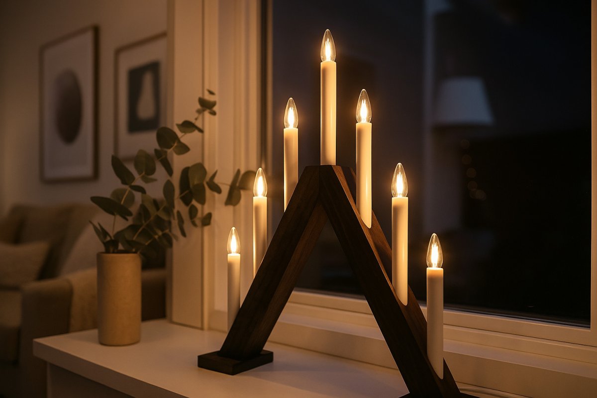 Nova 7 Bois De Pixie Design - Nova est un chandelier classique &agrave; sept bras en bois.