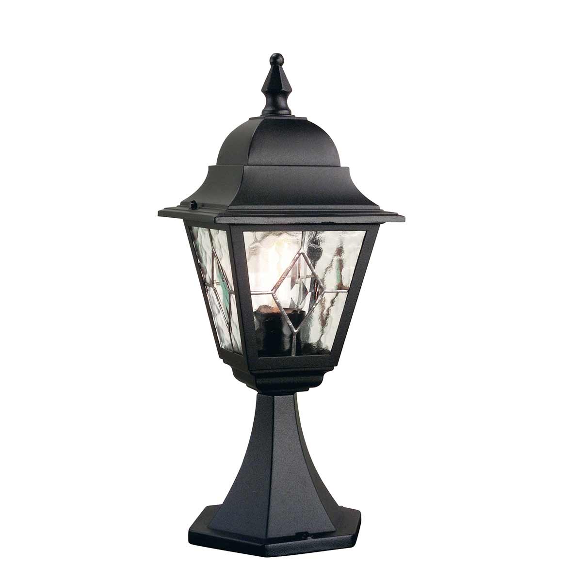 Norfolk 44cm Noir De Elstead Lighting - Le lampadaire Norfolk offre un design classique et élégant avec ses panneaux en verre au plomb, chaque panneau étant composé de cinq morceaux de verre découpés à la main.