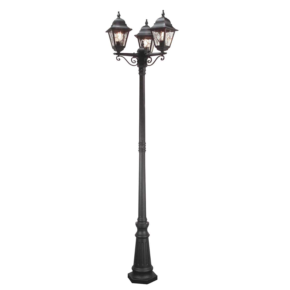 Norfolk 227cm Noir lampadaire De Elstead Lighting - Fabriqué en fonte d'aluminium et en verre plombé, ce lampadaire est à la fois robuste et décoratif.