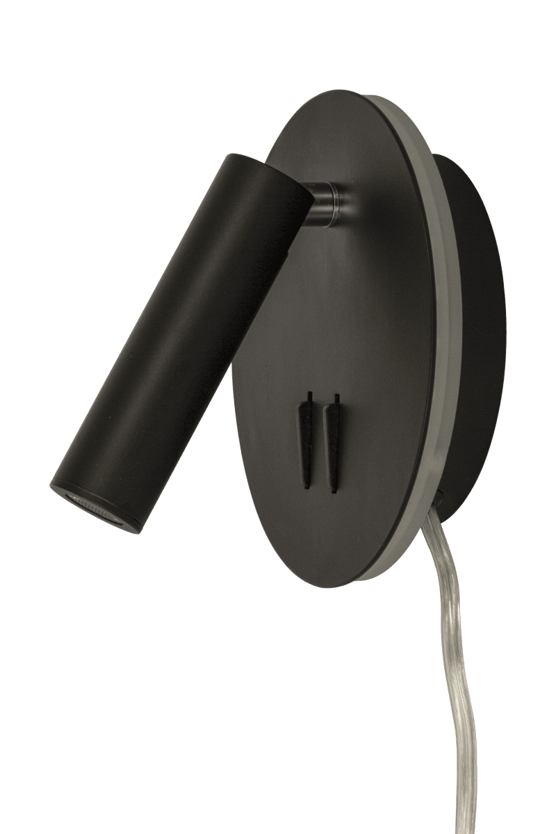 Ace Noir lampe de lecture De Aneta Lighting - La lampe dispose d'une lampe de lecture avec une t&ecirc;te r&eacute;glable ainsi que d'un &eacute;clairage indirect qui illumine le mur autour de la lampe.