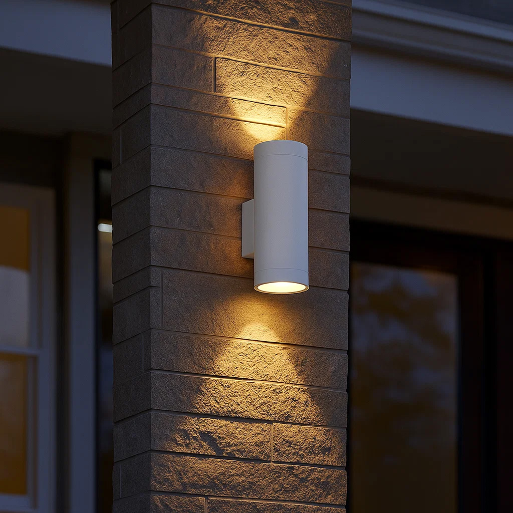 Oden Duo Blanc lampe d’extérieur De Lampan - Lampan lyser fint b&aring;de upp och ner p&aring; v&auml;ggen.