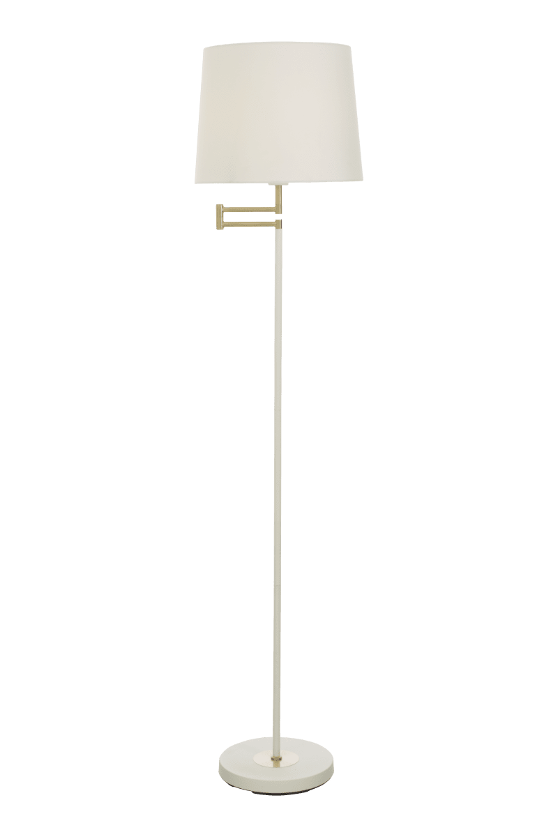 Birka Blanc lampadaire De Aneta Lighting - Lampadaire Birka en métal laqué blanc et détails en laiton sur la base.