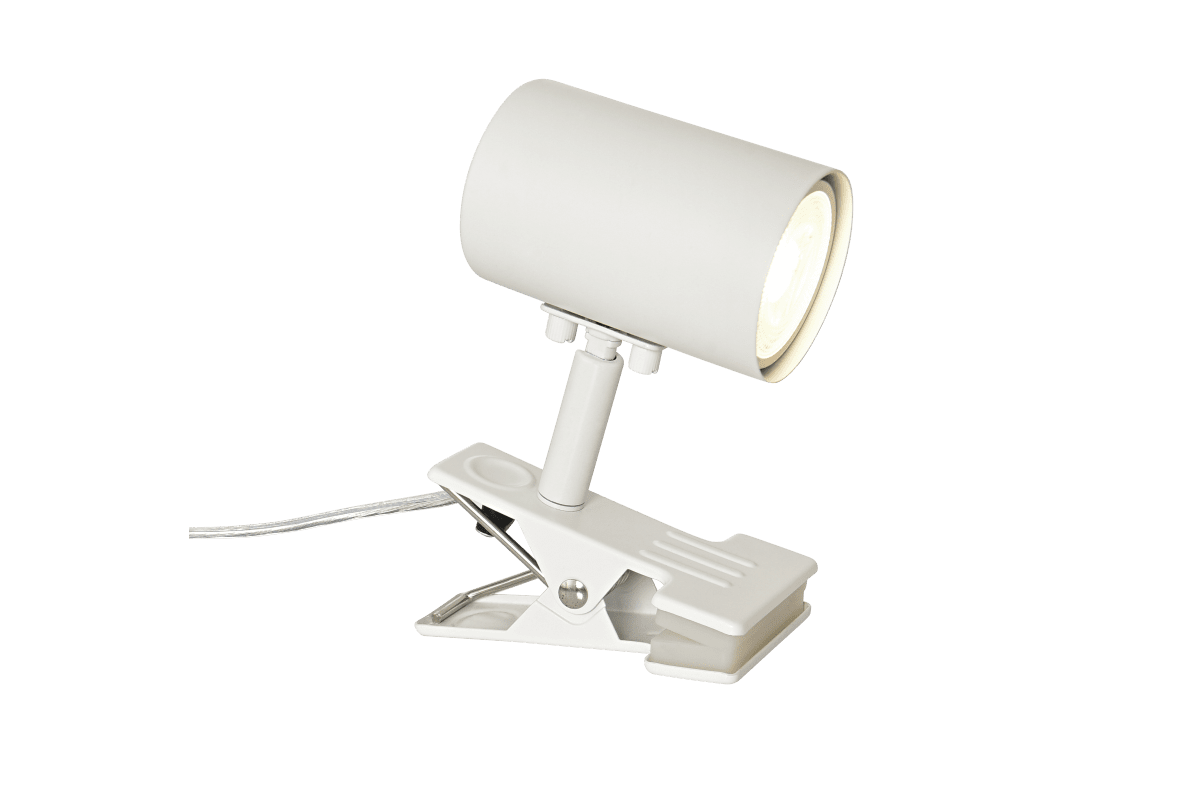 Hugin Blanc lampe à pince De Aneta Lighting - La lampe &agrave; pince m&eacute;tallique Hugin, tr&egrave;s pratique, se fixe facilement &agrave; une t&ecirc;te de lit, une &eacute;tag&egrave;re ou un bureau.