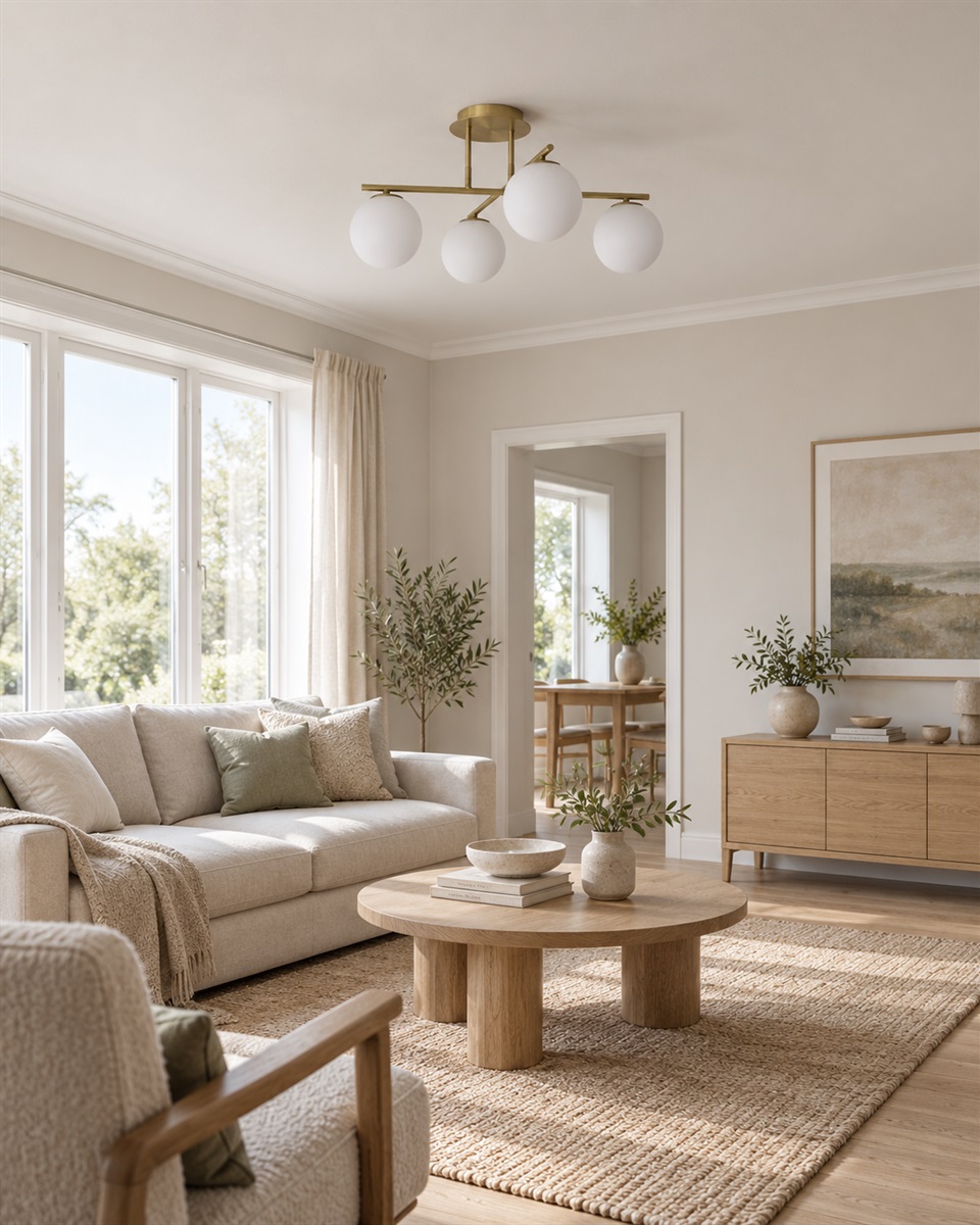 Globi 4 Ø65 Laiton brossé/blanc plafonnier De Nordic Lighting - Id&eacute;al pour les couloirs, les chambres ou les salons, il offre un &eacute;clairage d&eacute;coratif et g&eacute;n&eacute;ral de qualit&eacute;.